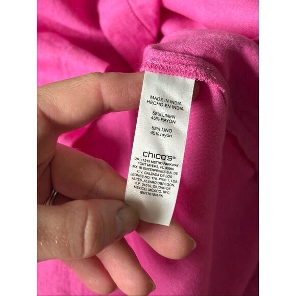 NEW Chico’s Fray Trim Easy Top blouse size 4 US XXL Pink Daisy 3/4 sleeve linen - Picture 9 of 13